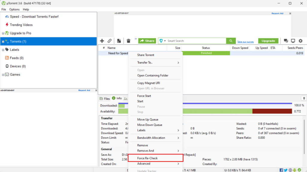 force recheck torrent