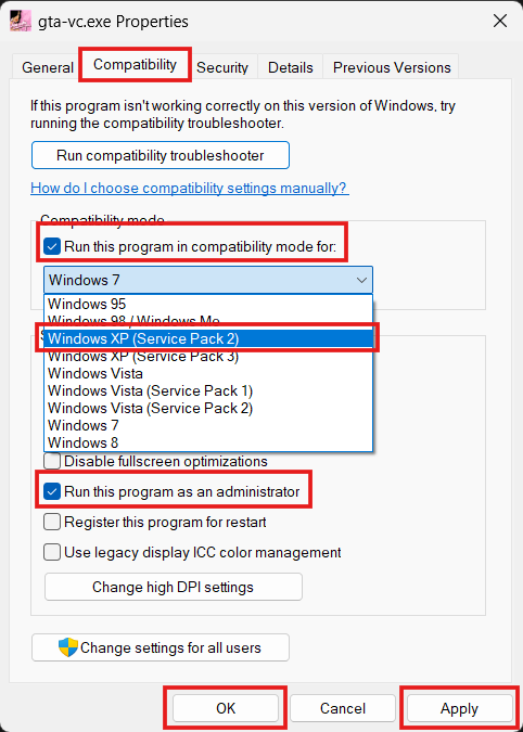 run this program in compatibility mode